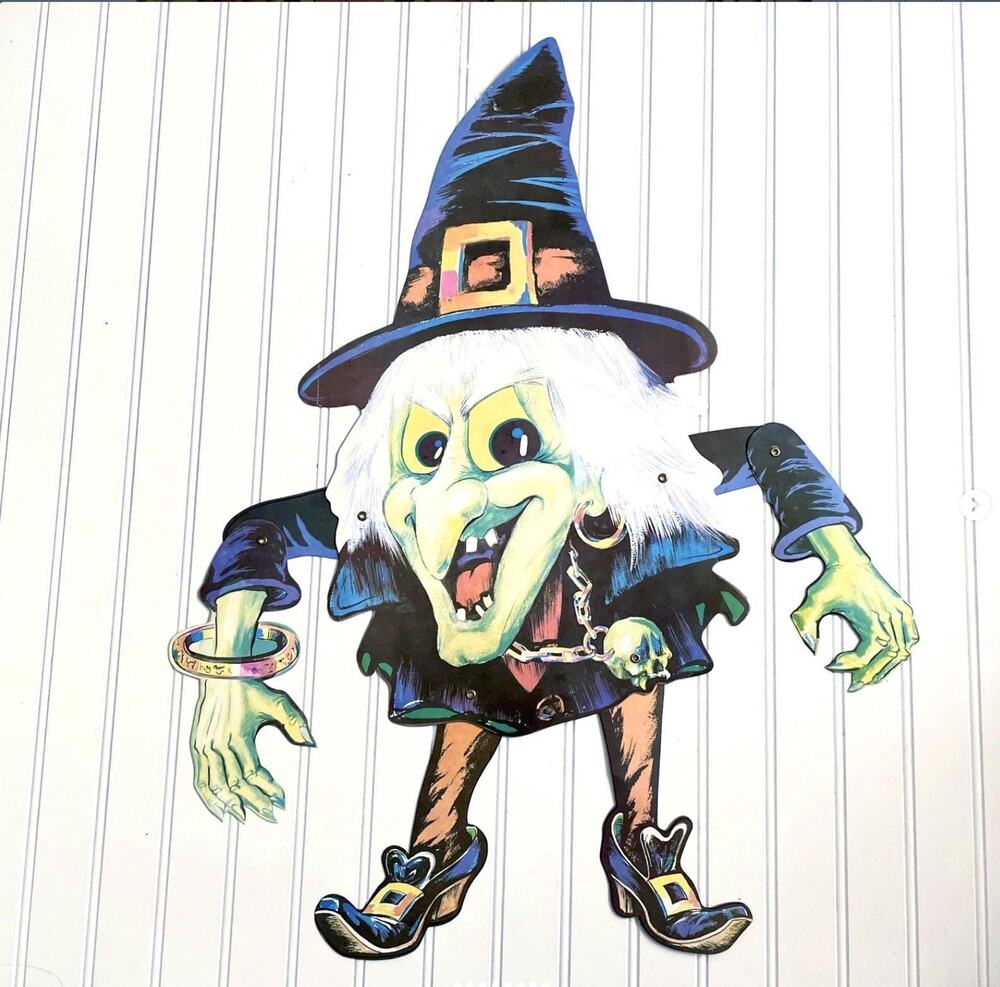 Large Vintage 1980 Beistle USA JOINTED Halloween Witch Goblin Die-Cut Cardboard